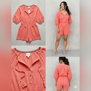 Knox Rose Coral Button-Up Romper